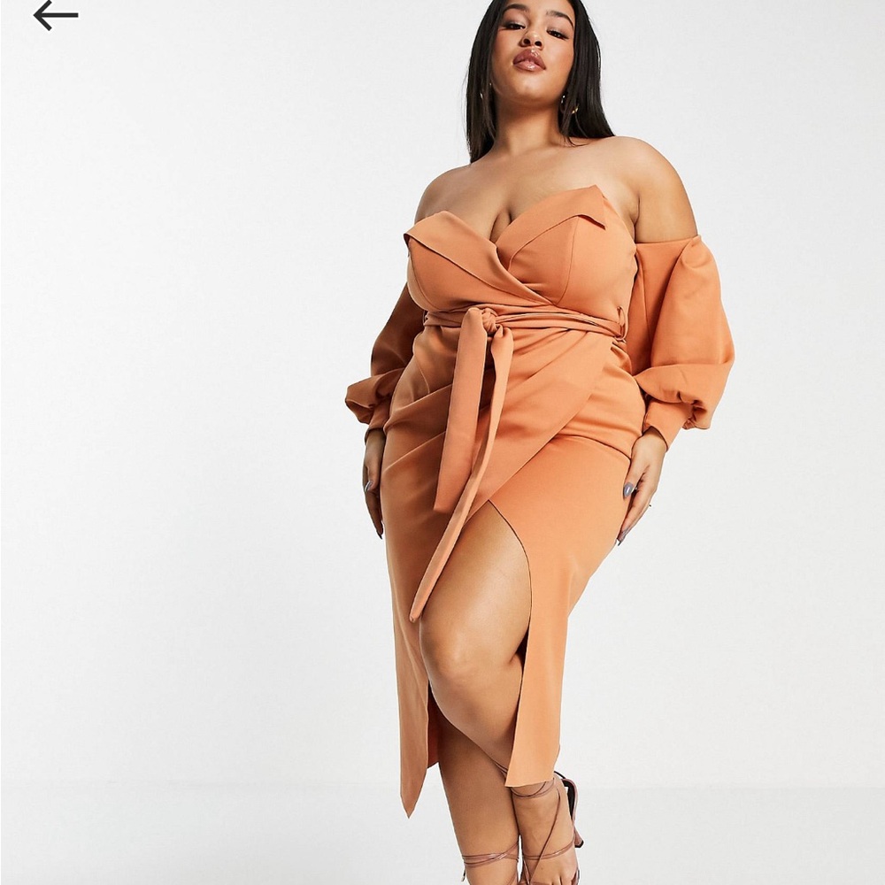 Orange ASOS curve pencil midi dress